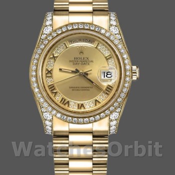 Replica Rolex Day-Date 36 mm Unisex-118388-Champagne Quadrante di diamanti - Oro giallo Champagne