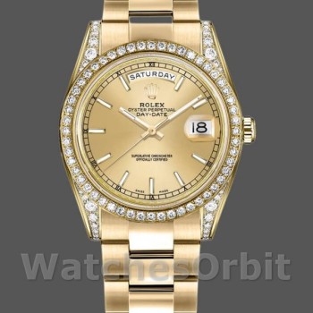 Replica Rolex Day-Date Unisex 36mm Unisex-118388-Champagne Quadrante Indice Champagne