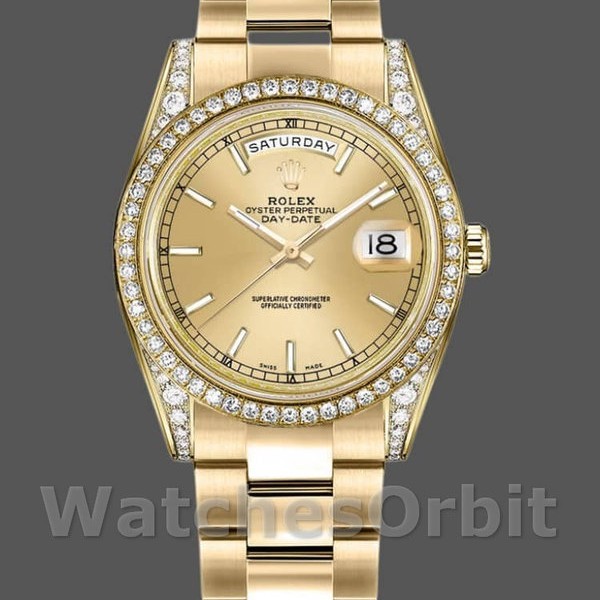 Replica Rolex Day-Date Unisex 36mm Unisex-118388-Champagne Quadrante Indice Champagne