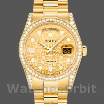 Replica Rolex Day-Date 36 mm Unisex-118388-Champagne Jubilee Quadrante di diamanti-Oro giallo Champagne