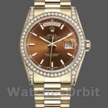 Replica Rolex Day-Date 36mm Unisex-118388-Ghiera di diamanti-Calendario marrone cioccolato Marrone cioccolato <br />