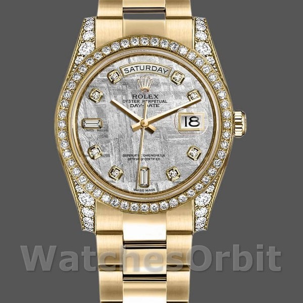 Replica Rolex Day-Date 36mm Unisex-118388-Ghiera di diamanti-Calendario Meteorite<br />