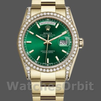 Replica Rolex Day-Date 36mm Unisex-118388-Diamond Dezel-Green Index Quadrante Verde Unisex
