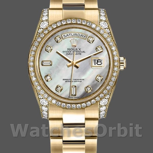 Replica Rolex Day-Date 36 mm Unisex-118388-Comparatore bianco MOP-Diamante MOP