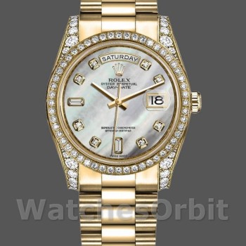 Replica Rolex Day-Date 36mm Unisex-118388-Componente bianco madreperla-diamanti MOP