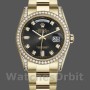Replica Rolex Day-Date 36 mm Unisex-118388-Oro giallo-Calendario nero con diamanti Nero