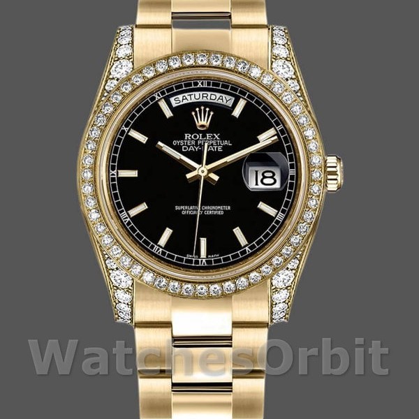 Replica Rolex Day-Date 36mm Unisex-118388-Oro giallo-Comparatore nero Indice Nero
