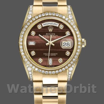 Replica Rolex Day-Date 36mm Unisex-118388-Oro giallo-Contatore marrone Quadrante marrone<br />