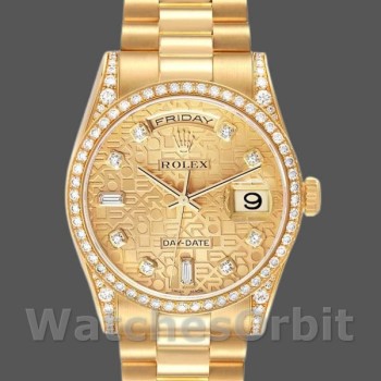 Replica Rolex Day-Date 36mm Unisex-118388-Oro giallo-Champagne Quadrante di diamanti Champagne
