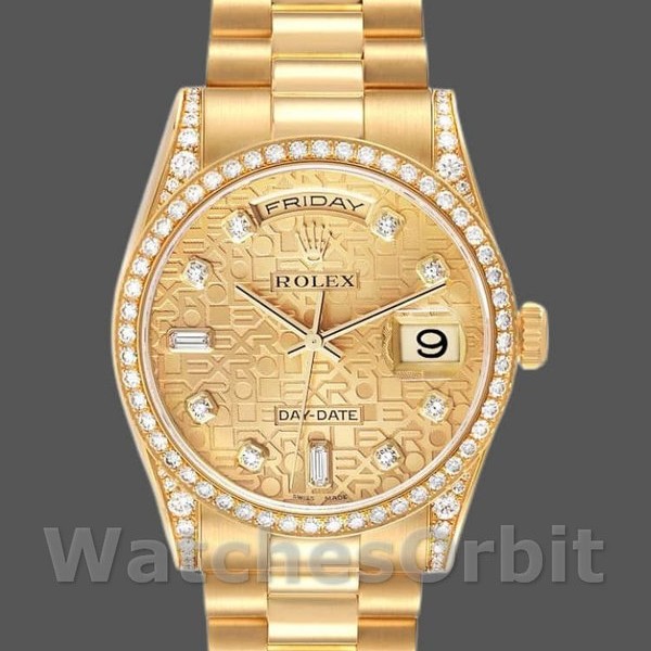 Replica Rolex Day-Date 36mm Unisex-118388-Oro giallo-Champagne Quadrante di diamanti Champagne