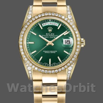 Replica Rolex Day-Date 36 mm Unisex-118388-Giallo Oro-Giallo Quadrante Verde Indice Verde