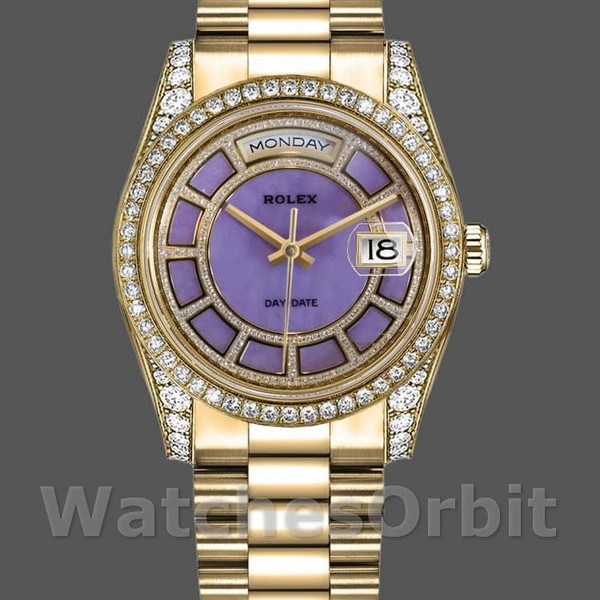Replica Rolex Day-Date 36mm Unisex-118388-Oro giallo-Calendario Viola Quadrante Viola<br />