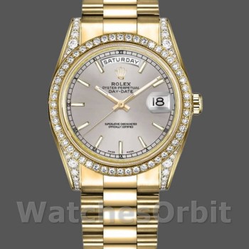 Replica Rolex Day-Date 36 mm Unisex-118388-Giallo Oro-Argento Quadrante Indice Argento