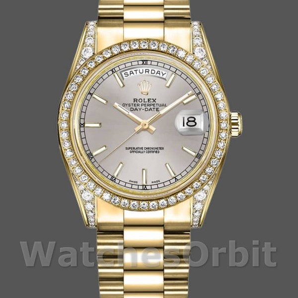Replica Rolex Day-Date 36 mm Unisex-118388-Giallo Oro-Argento Quadrante Indice Argento