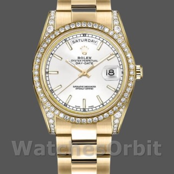Replica Rolex Day-Date 36mm Unisex-118388-Dal quadrante oro giallo-bianco Bianco<br />