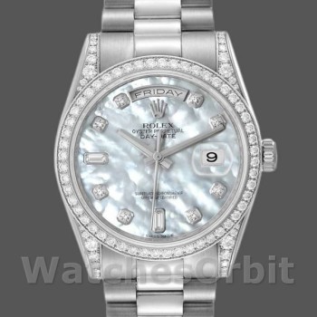 Replica Rolex Day-Date 36 mm Unisex-118389-Ghiera di diamanti-MOP Quadrante bianco MOP