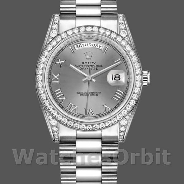 Replica Rolex Day-Date 36mm Unisex-118389-Rhodium Grey Quadrante con numeri romani Rhodium Grey<br />