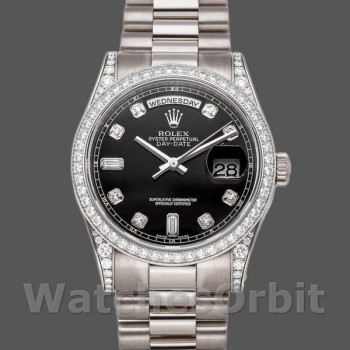 Replica Rolex Day-Date 36mm Unisex-118389-oro bianco-quadrante nero con diamanti Nero<br />