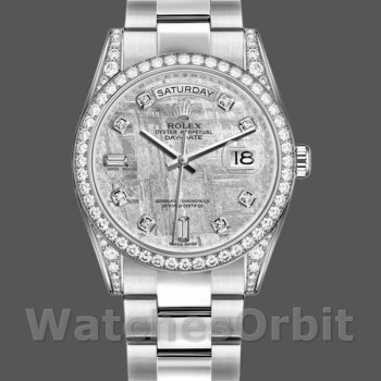 Replica Rolex Day-Date 36 mm Unisex-118389-Oro bianco-Meteorite Quadrante grigio Meteorite<br />