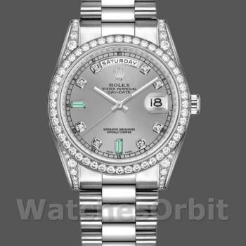 Replica Rolex Day-Date 36 mm Unisex-118389-Dal quadrante bianco-argento Argento