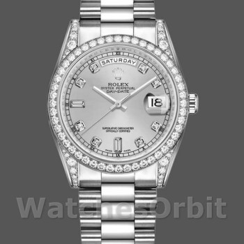 Replica Rolex Day-Date 36 mm Unisex-118389-Dal quadrante in oro bianco e argento con diamanti Argento