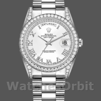 Replica Rolex Day-Date 36mm Unisex-118389-oro bianco-quadrante romano bianco unisex