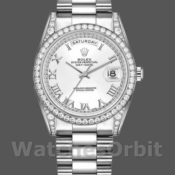 Replica Rolex Day-Date 36mm Unisex-118389-oro bianco-quadrante romano bianco unisex
