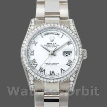 Replica Rolex Day-Date 36mm Unisex-118389-Comparatore bianco con numeri romani Bianco