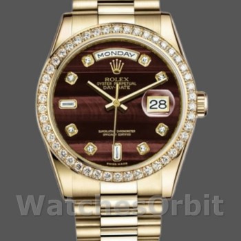 Replica Rolex Day-Date 36 mm Unisex-118398-Occhio di bue-Dialetto marrone con diamanti Marrone<br />