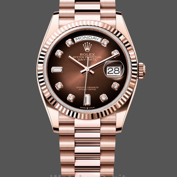 Replica Rolex Day-Date Unisex 36mm Unisex-128235-Oroverosa Marrone Quadrante Diamante Ombre Marrone