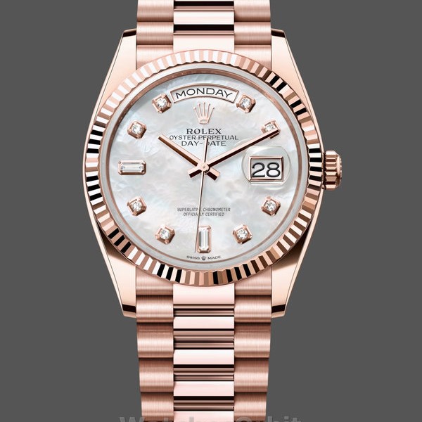Replica Rolex Day-Date 36mm Unisex-128235-Dal quadrante in oro rosa MOP unisex