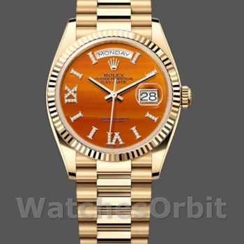 Replica Rolex Day-Date 36mm Unisex-128238-Ghiera scanalata-Carniola Quadrante Corniola