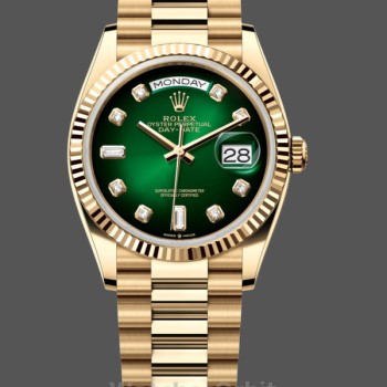 Replica Rolex Day-Date 36mm Unisex-128238-Lunetta scanalata-Dialetto verde con diamanti Verde