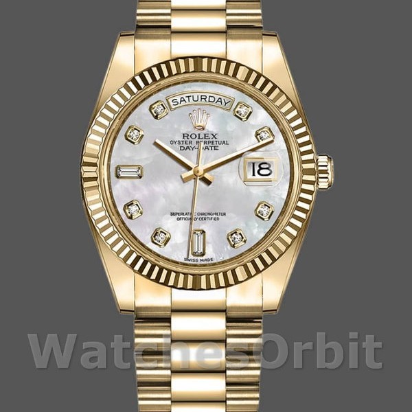 Replica Rolex Day-Date 36mm Unisex-128238-Ghiera scanalata-Componente bianco MOP MOP