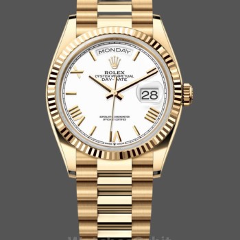 Replica Rolex Day-Date 36mm Unisex-128238-Lunetta scanalata-Comparatore romano bianco Unisex-128238