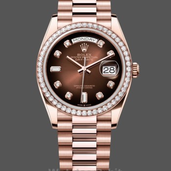 Replica Rolex Day-Date 36mm Unisex-128345RBR-Giornale marrone Ombreggiato-Oro Marrone