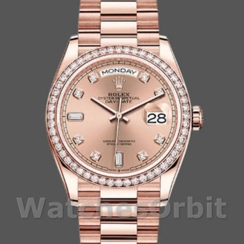 Replica Rolex Day-Date 36mm Unisex-128345RBR-Comparto rosa champagne-Orologio rosa champagne unisex