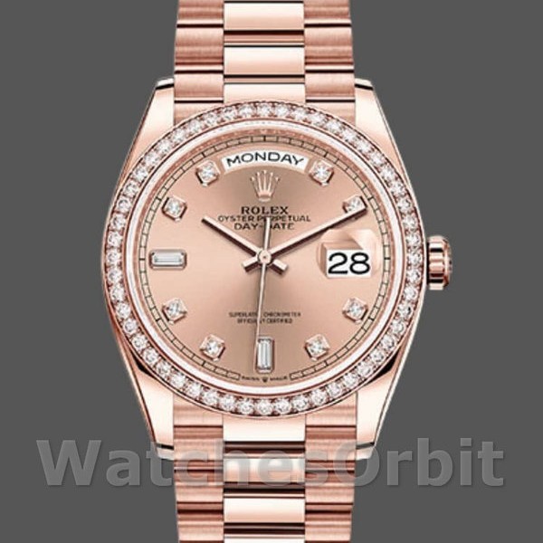 Replica Rolex Day-Date 36mm Unisex-128345RBR-Comparto rosa champagne-Orologio rosa champagne unisex