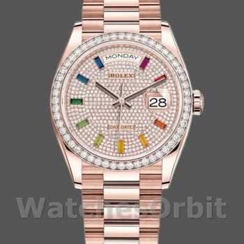 Replica Rolex Day-Date 36 mm Unisex-128345RBR-Diamond Paved Dial-Everose Gold Diamond Paved