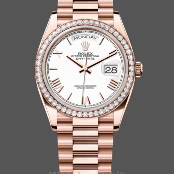 Replica Rolex Day-Date 36mm Unisex-128345RBR-Dal quadrante bianco-Oro bianco