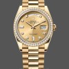Replica Rolex Day-Date 36 mm Unisex-128348RBR-Champagne Quadrante di diamanti-Oro giallo Champagne