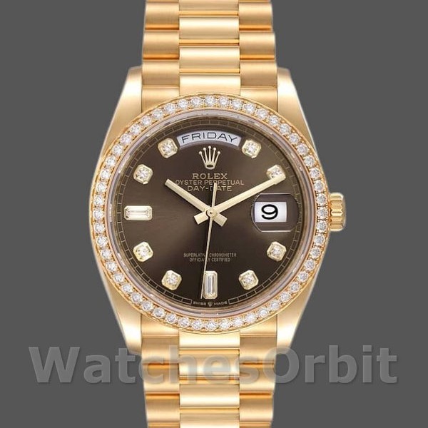 Replica Rolex Day-Date 36 mm Unisex-128348RBR-Comparto grigio scuro-Giallo Oro Grigio Unisex
