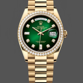 Replica Rolex Day-Date 36 mm Unisex-128348RBR-Dal quadrante verde con diamanti, oro giallo, oro verde con diamanti