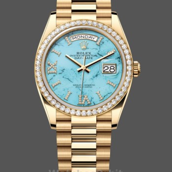 Replica Rolex Day-Date 36 mm Unisex-128348RBR-Turchese Quadrante Diamante-Oro giallo Turchese