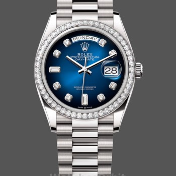 Replica Rolex Day-Date 36mm Unisex-128349RBR 0010-Comparatore blu Ombre-Ghiera con diamanti Blu