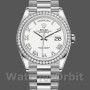 Replica Rolex Day-Date 36mm Unisex-128349RBR-quadrante romano bianco- ghiera con diamanti Bianco