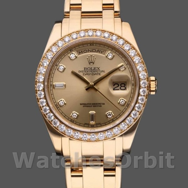 Replica Rolex Day-Date-18948 da uomo, 39 mm, quadrante diamantato champagne, Edizione Speciale, Champagne da uomo