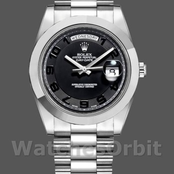 Replica Rolex Day-Date-218206, 41 mm, Platino, Quadrante nero concentrico, Uomo Nero