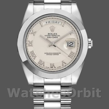 Replica Rolex Day-Date-218206, 41 mm, platino, quadrante a cerchi concentrici avorio con numeri romani, Uomo Avorio