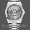 Replica Rolex Day-Date-218206, 41 mm, platino, quadrante rodiato grigio concentrico con numeri romani, Uomo Grigio
